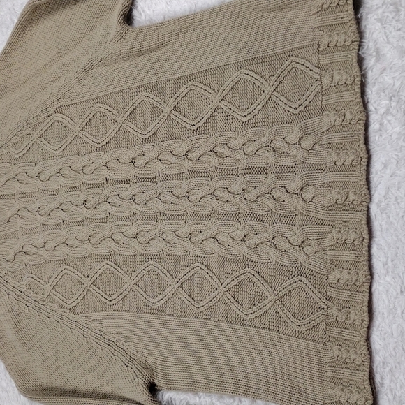 The Limited Tan Mock Neck Elbow Sleeve Pullover Raglan Cable Knit Sweater - Picture 4 of 9